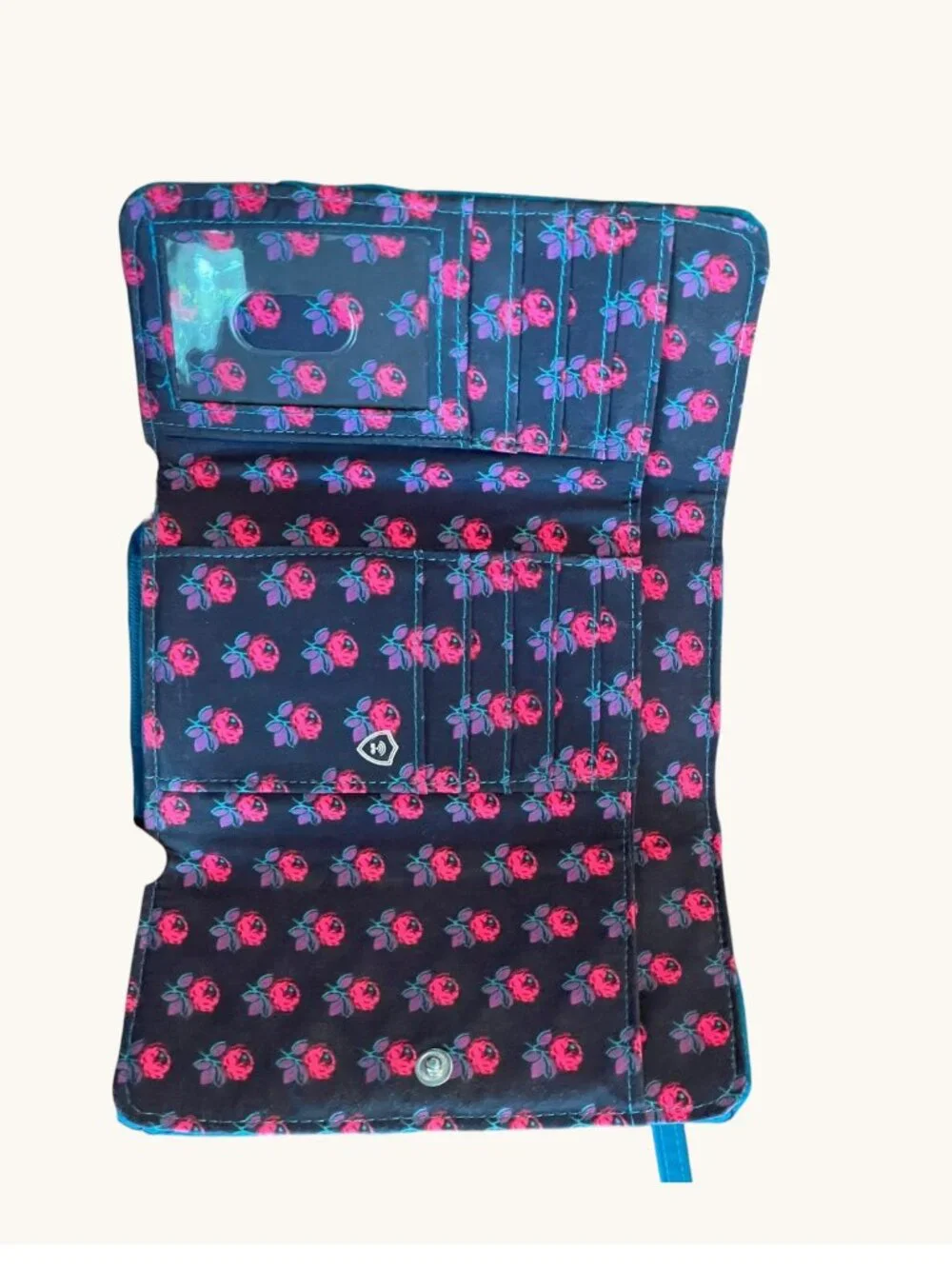 Vera Bradley Tri-Fold Snap Wallet Wristlet Turquoise NWOT - Picture 2 of 8